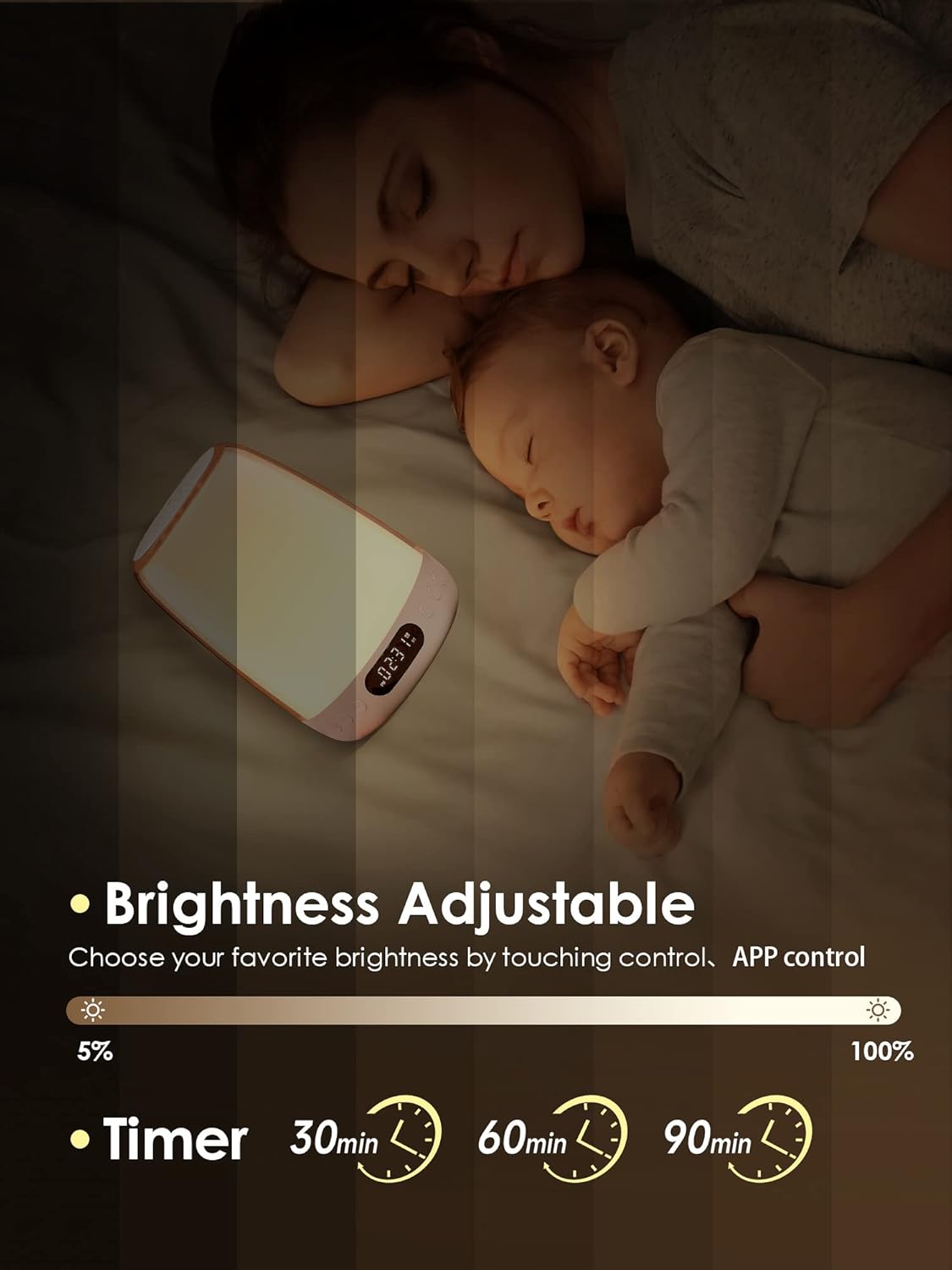 One Fire Sound Machine Baby Night Light for Kids, Smart APP/Touch Night Light For Baby Nursery,48 RGB Colors Nursery Lamp,Bluetooth & 14 White Noise Kids Night Light,Wake Up Alarm Clock for Kids Gifts-5