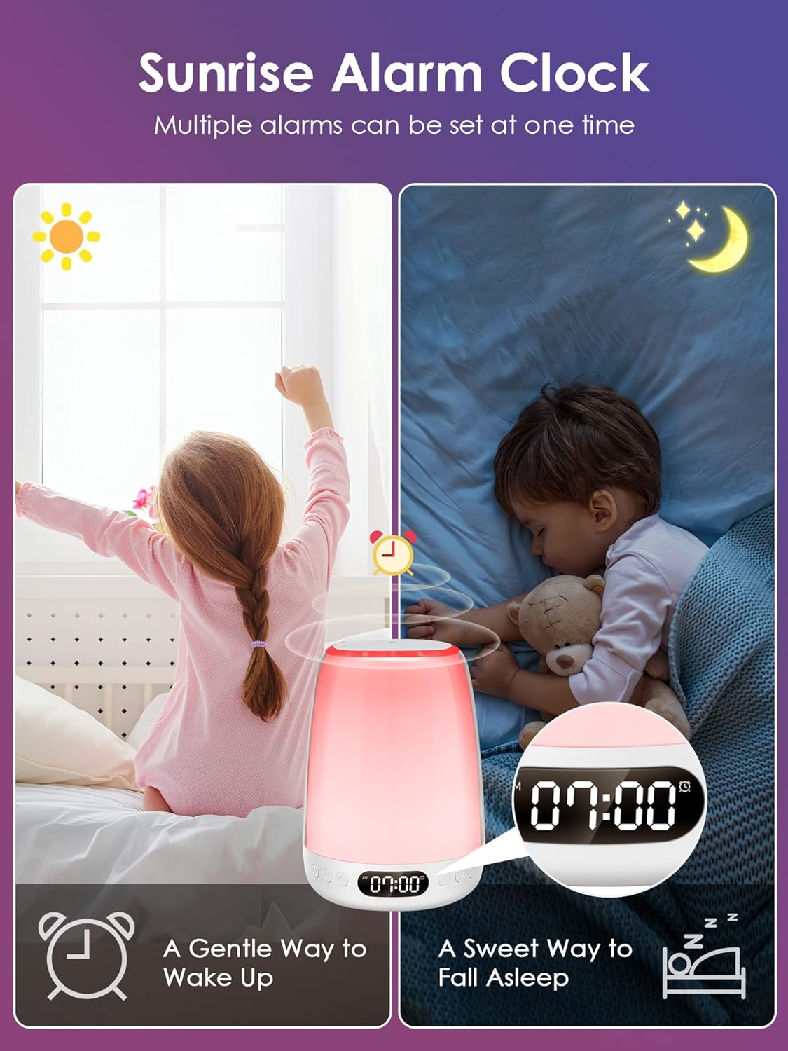 One Fire Sound Machine Baby Night Light for Kids, Smart APP/Touch Night Light For Baby Nursery,48 RGB Colors Nursery Lamp,Bluetooth & 14 White Noise Kids Night Light,Wake Up Alarm Clock for Kids Gifts-6