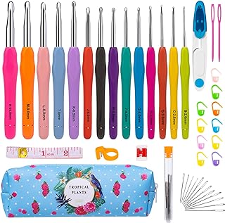 Drawdart 14 Sizes Crochet Hooks for Arthritic Hands, 43 Pcs Ergonomic Crochet Hook Set with Case, Extra Long Soft Grip Crochet Needles 2mm(B)-10mm(N)