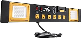 Performance Tool W2279 Commercial Grade Power Station with 6 Outlets, 2 USB Ports, Built-In Cradle, and LED Lights, Ideal for Workshops and Garages