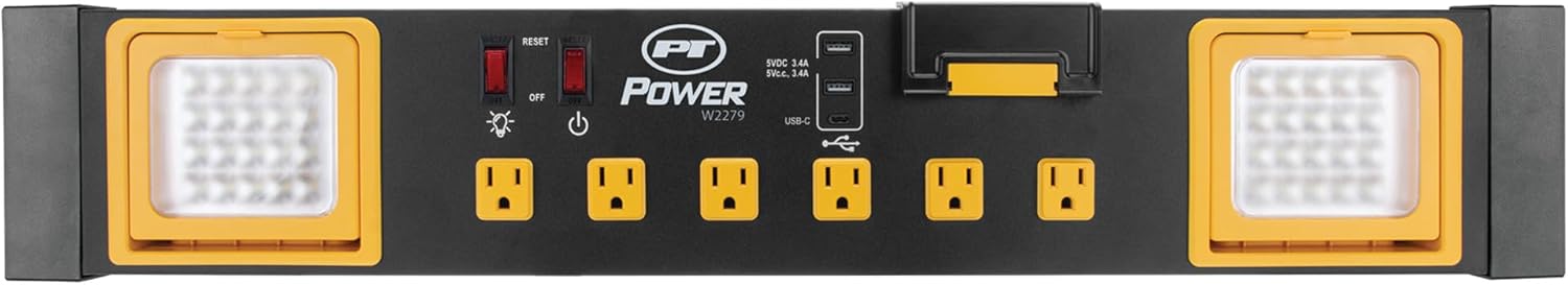 Performance Tool W2279 Commercial Grade Power Station with 6 Outlets, 2 USB Ports, Built-In Cradle, and LED Lights, Ideal for Workshops and Garages-2