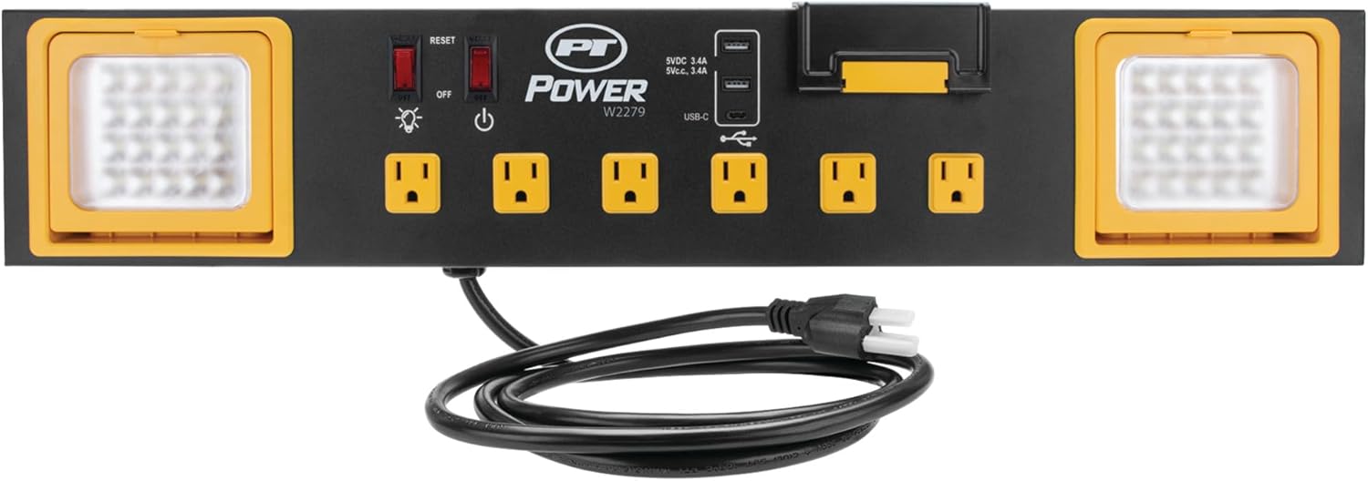 Performance Tool W2279 Commercial Grade Power Station with 6 Outlets, 2 USB Ports, Built-In Cradle, and LED Lights, Ideal for Workshops and Garages-3