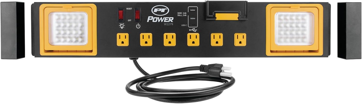 Performance Tool W2279 Commercial Grade Power Station with 6 Outlets, 2 USB Ports, Built-In Cradle, and LED Lights, Ideal for Workshops and Garages-4