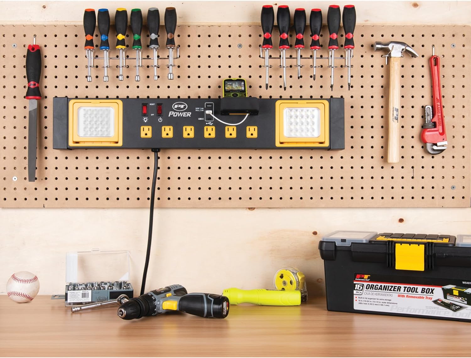 Performance Tool W2279 Commercial Grade Power Station with 6 Outlets, 2 USB Ports, Built-In Cradle, and LED Lights, Ideal for Workshops and Garages-8