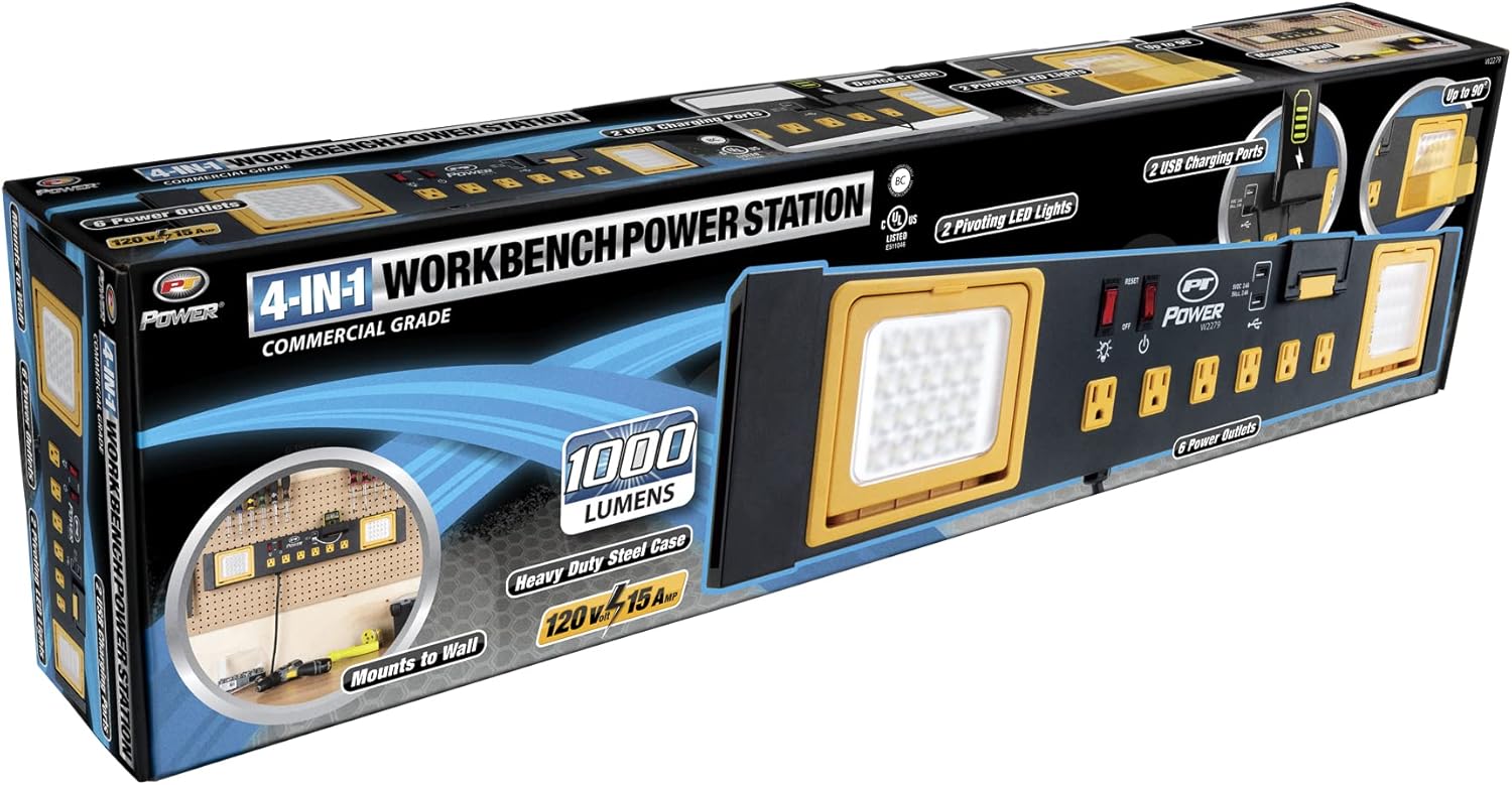 Performance Tool W2279 Commercial Grade Power Station with 6 Outlets, 2 USB Ports, Built-In Cradle, and LED Lights, Ideal for Workshops and Garages-9