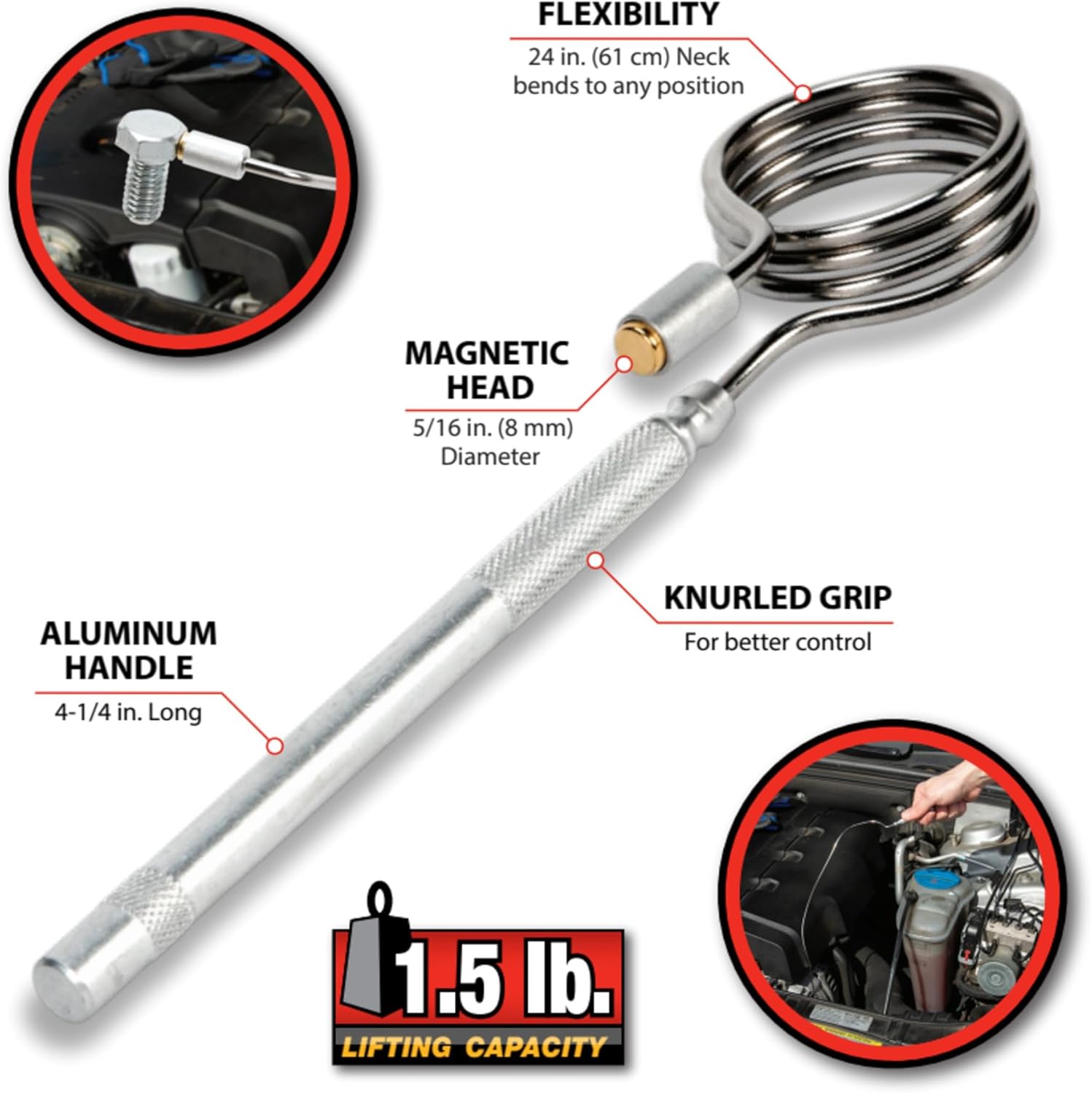 Performance Tool W83191 24-Inch Knurled Aluminum Handle Flexible Magnetic Pickup Tool-1