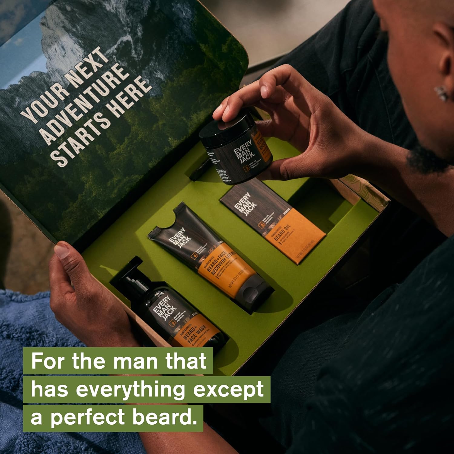 Every Man Jack Mens Sandalwood Grooming Set - Five Full-Sized Essentials: Wash, Lotion, Hydrating Oil, Butter, and Comb-1