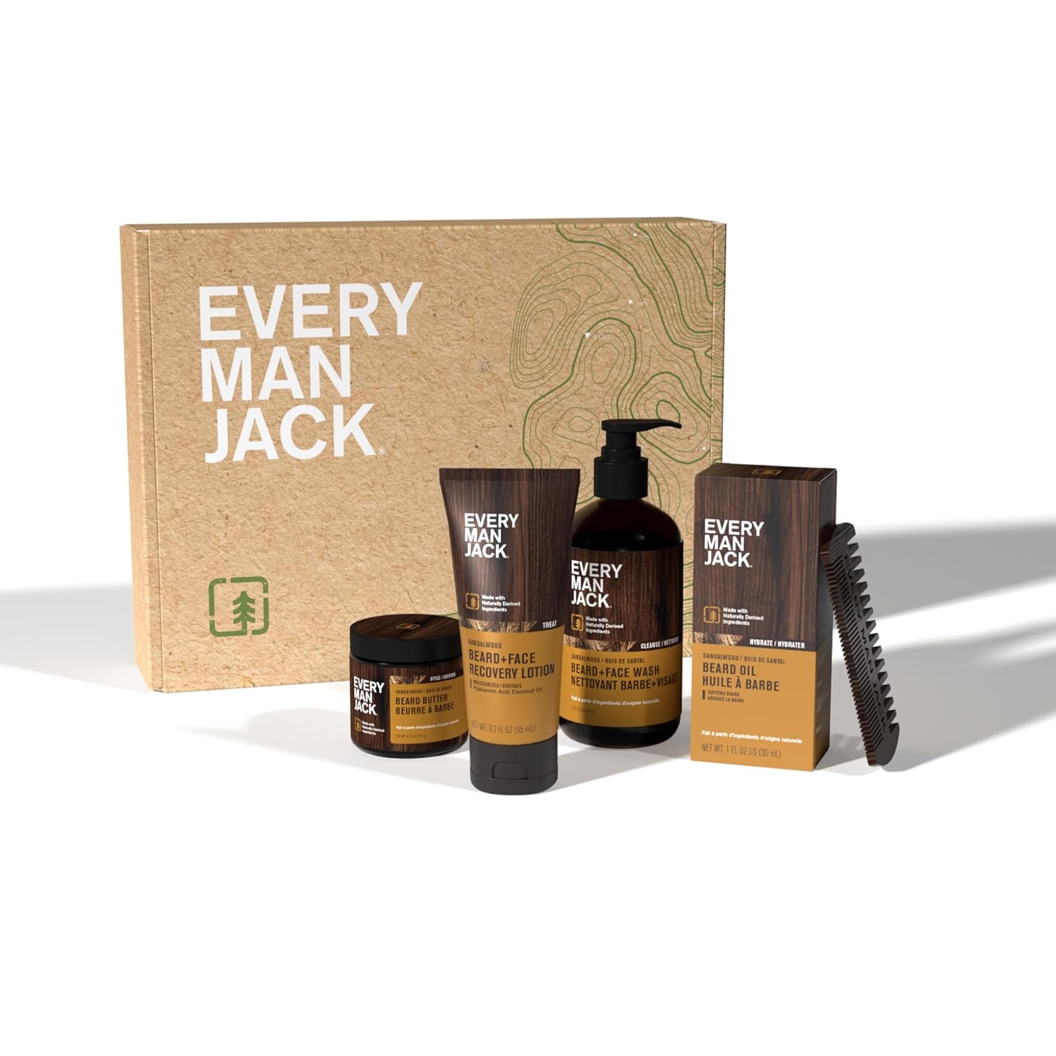 Every Man Jack Mens Sandalwood Grooming Set - Five Full-Sized Essentials: Wash, Lotion, Hydrating Oil, Butter, and Comb-7