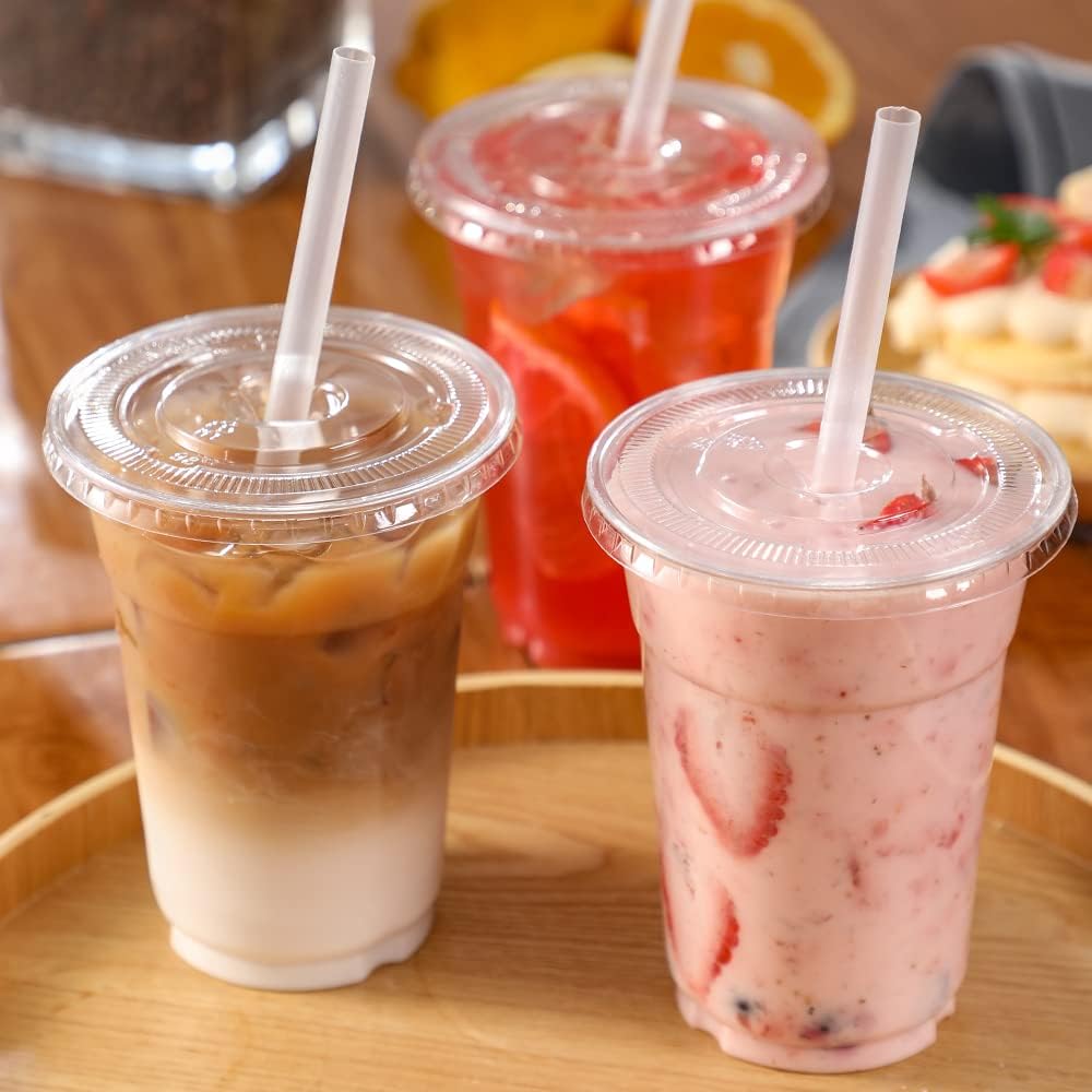 VITEVER [100 Sets - 16oz] Plastic Cups with Lids and Straws, Disposable Cups for Iced Coffee, Smoothie, Milkshake, Cold Drinks - Clear-3