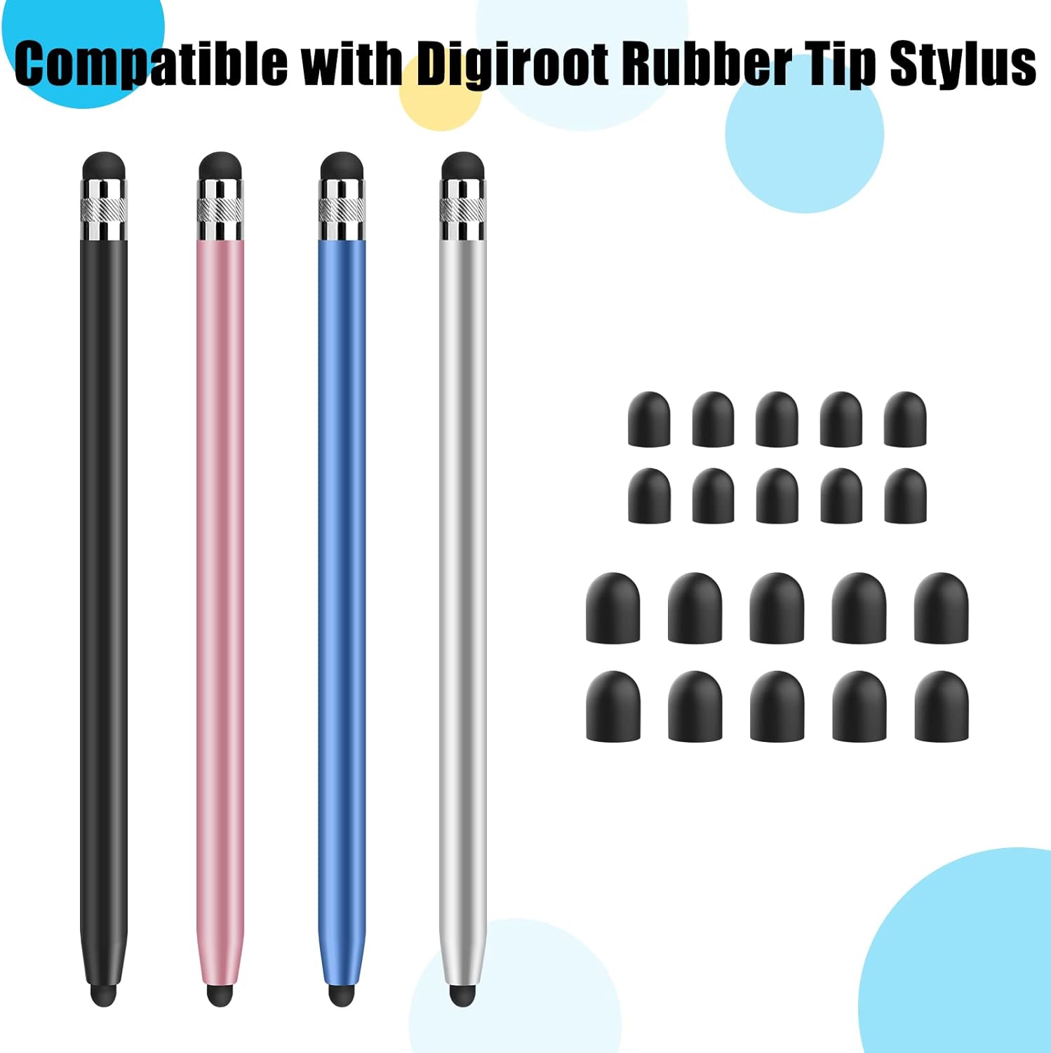 Digiroot 20 Pieces Rubber Replacement Tips, Sensitive and Durable, Only Compatible with Digiroot 2 in 1 Rubber Tip Stylus Pens-4