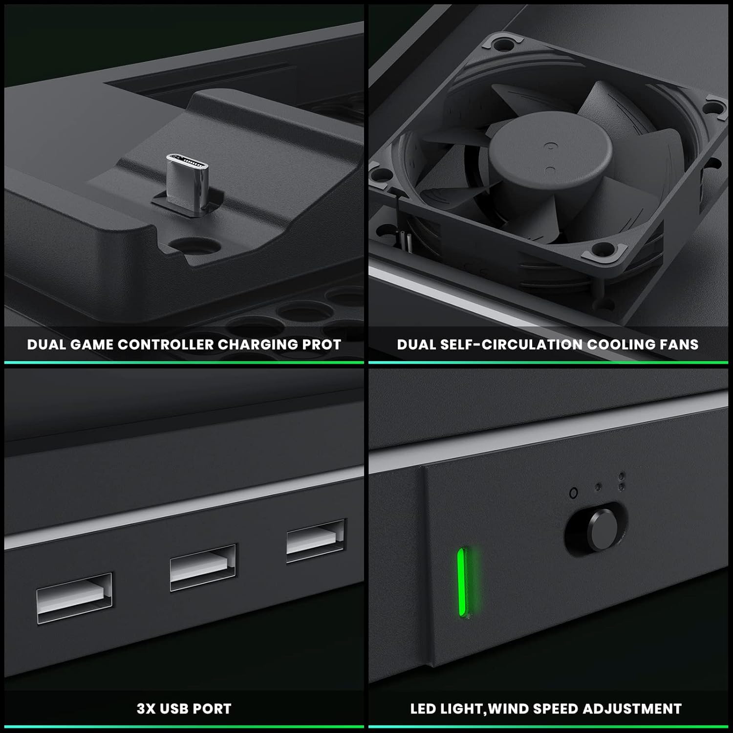 CODOGOY Vertical Charging Stand with Cooling Fan, Compatible with Xbox Series X/S Console and Controller, Dual Controller Charger Station Dock Accessories with 3 USB Ports-3