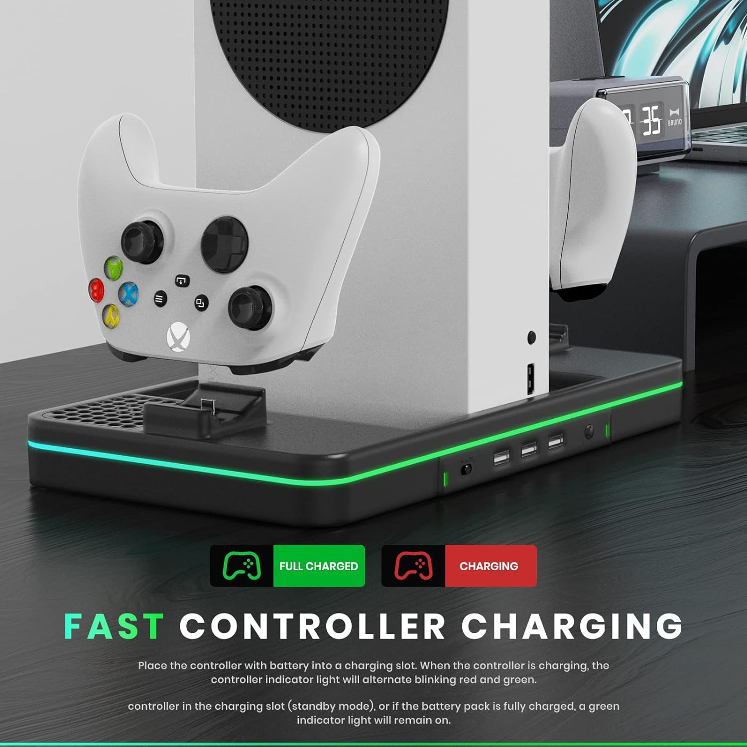 CODOGOY Vertical Charging Stand with Cooling Fan, Compatible with Xbox Series X/S Console and Controller, Dual Controller Charger Station Dock Accessories with 3 USB Ports-5