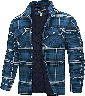 TACVASEN Men's Flannel Shirt Jacket Quilted Lined Long Sleeve Button Down Shirts Jacket