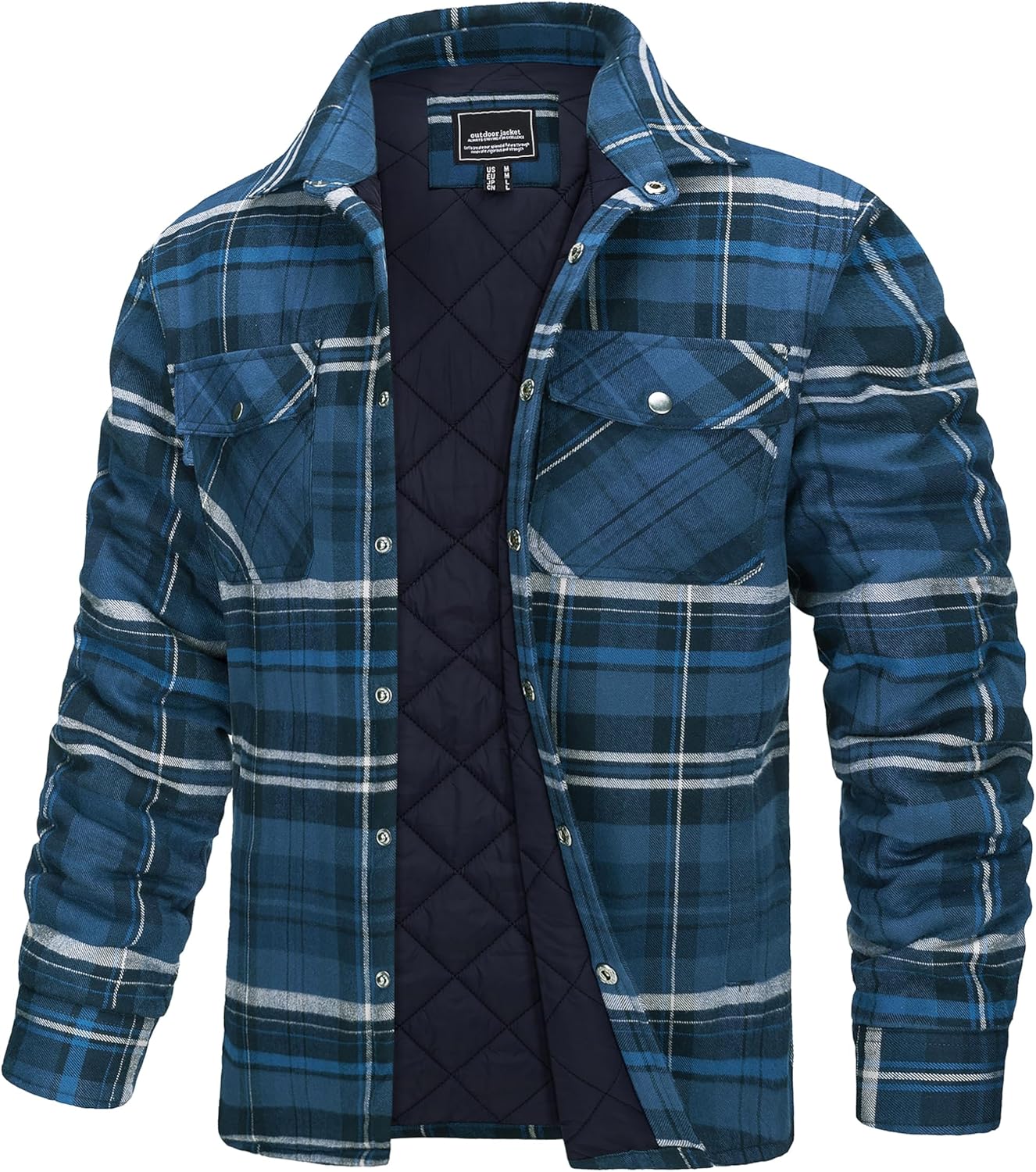 TACVASEN Men's Flannel Shirt Jacket Quilted Lined Long Sleeve Button Down Shirts Jacket-0