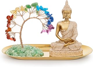 INNOLITES 7 Chakra Crystal Tree and Buddha Statue Set, Yoga Meditation Decor, Money Tree and Buda Statues for Home Living Room Office Shelf Decoration Wealth and Luck