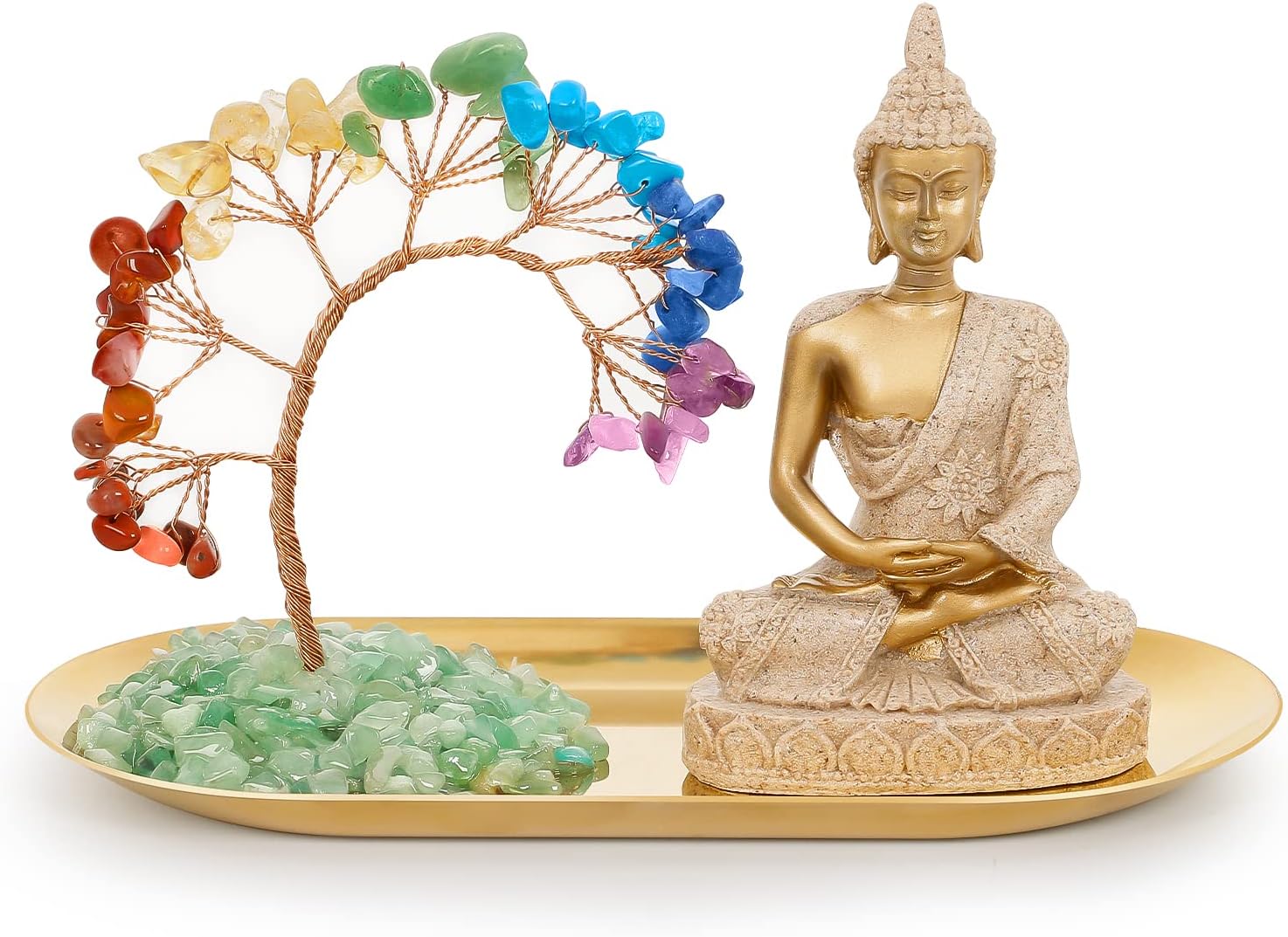 INNOLITES 7 Chakra Crystal Tree and Buddha Statue Set, Yoga Meditation Decor, Money Tree and Buda Statues for Home Living Room Office Shelf Decoration Wealth and Luck-0