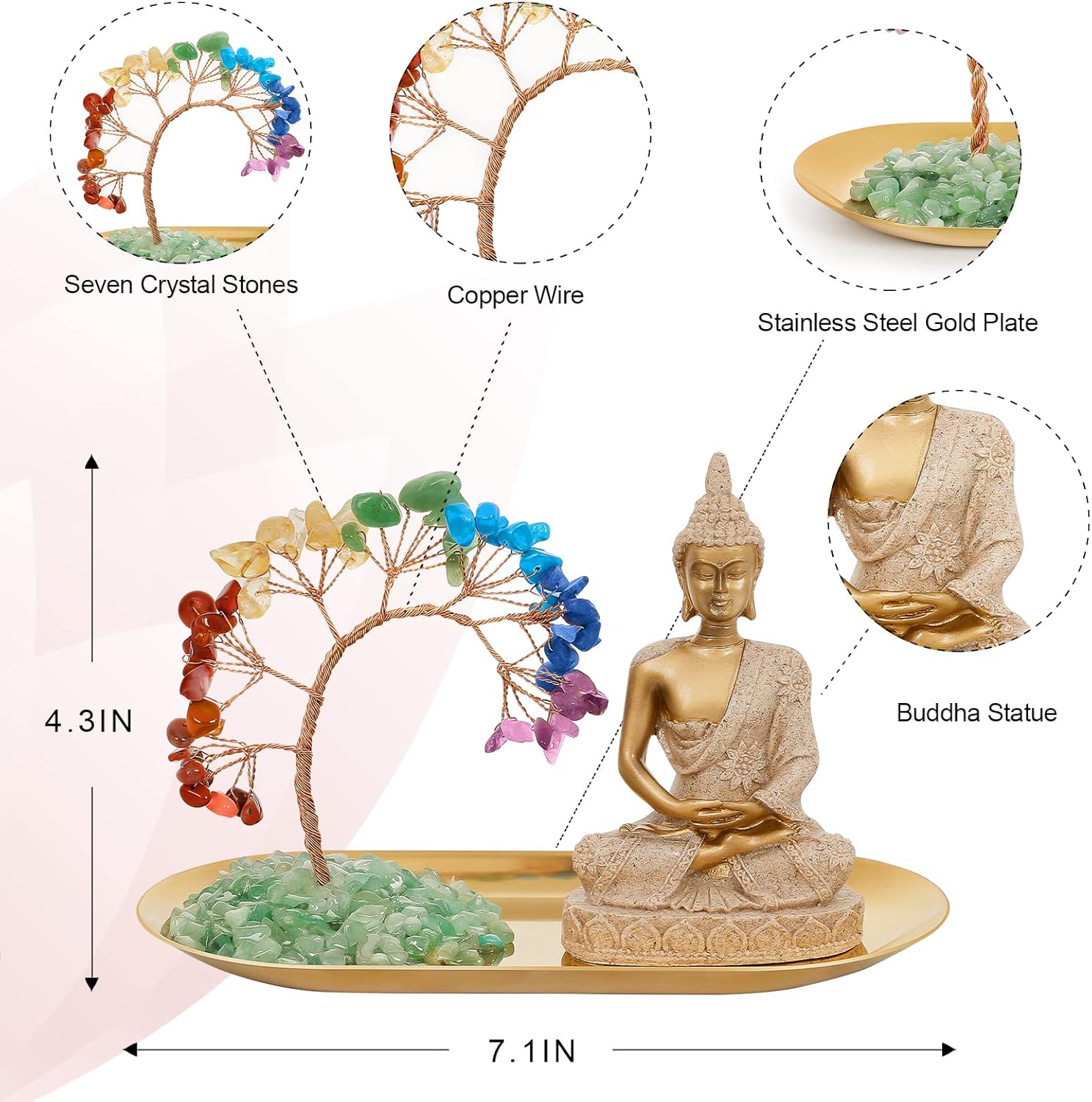 INNOLITES 7 Chakra Crystal Tree and Buddha Statue Set, Yoga Meditation Decor, Money Tree and Buda Statues for Home Living Room Office Shelf Decoration Wealth and Luck-1