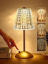 One Fire Table Lamps, Dimmable Crystal Table Lamp 3 Colors LED Gold Lamp,Touch Lamp Diamond Crystal Lamp, Rechargeable Small Lamp, Cordless Lamp Vintage Lamp for Bedroom Living Room Bathroom Hotel Bar