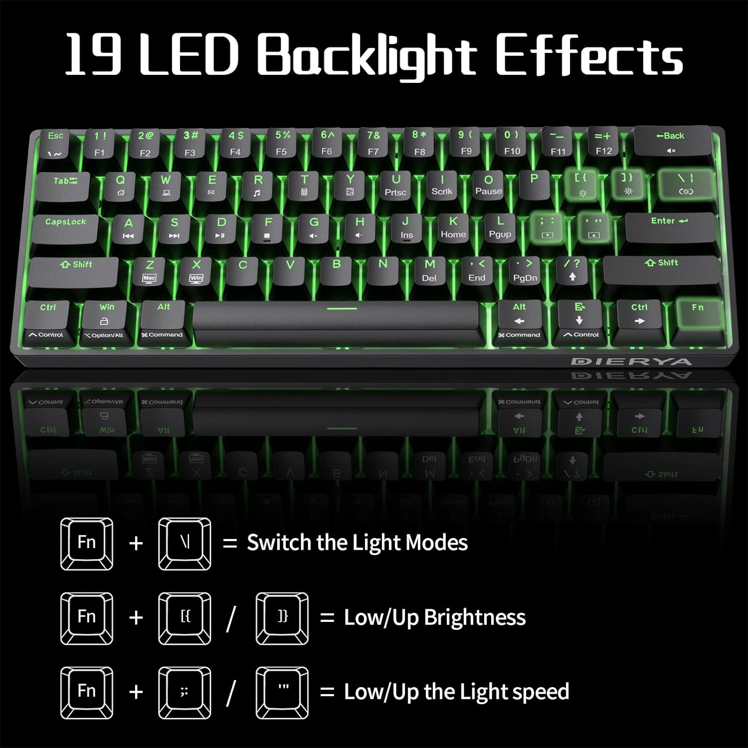 DIERYA 60% Mechanical Keyboard, DK61se Wired Gaming Keyboard with Red Switches,LED Backlit Ultra-Compact 61 Keys Mini Office Keyboard for Windows Laptop PC Gamer Typist（Black）-5