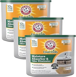 Arm & Hammer Essentials Disposable Moisture Absorber and Odor Eliminator Tub, Fragrance Free, 1 lb, 3-Pack, Attracts and Traps Excess Moisture, Ideal Closet Dehumidifier, White