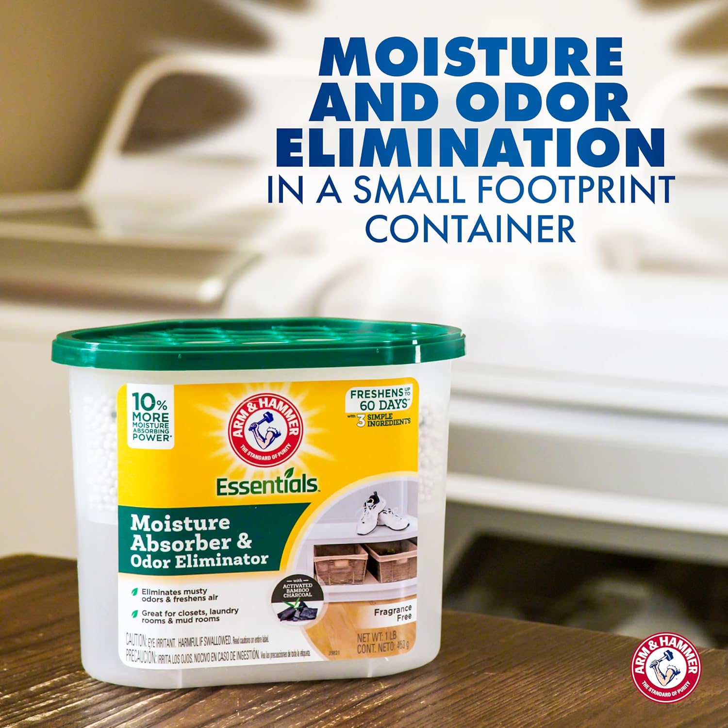 Arm & Hammer Essentials Disposable Moisture Absorber and Odor Eliminator Tub, Fragrance Free, 1 lb, 3-Pack, Attracts and Traps Excess Moisture, Ideal Closet Dehumidifier, White-5