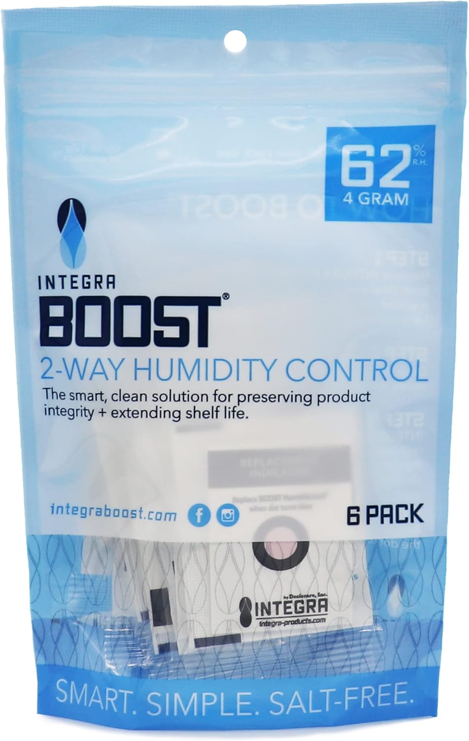 2-Way Humidity Control Pack - Preserve Flavor & Control Humidity at 62% RH - Moisture Absorber for Herbs, Spices & More - 4 Gram (Pack of 6)