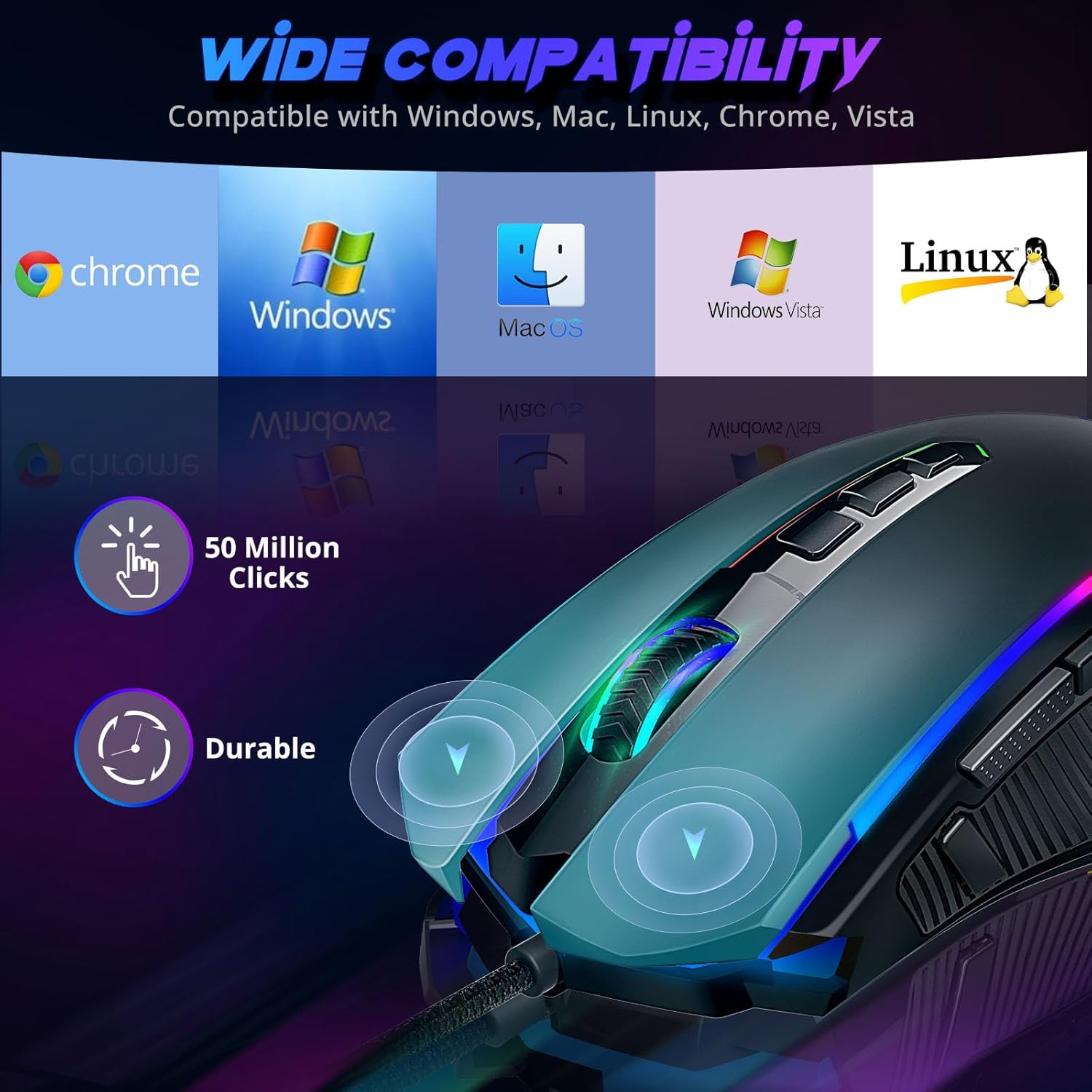 Redragon Gaming Mouse, Wired Gaming Mouse with RGB Backlit, 8000 DPI Adjustable, Mouse with 9 Programmable Macro Buttons & Fire Button, Software Supports DIY Keybinds, M910-K-6