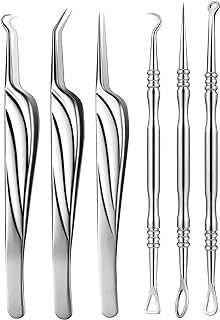 FVION Blackhead and Acne Extractor Kit, Professional Pimple Popper Tool Kit, Acne Tweezers and Blackhead Remover Tools for Face, 6 PCS Surgical Extractor Pimple Popping Tools