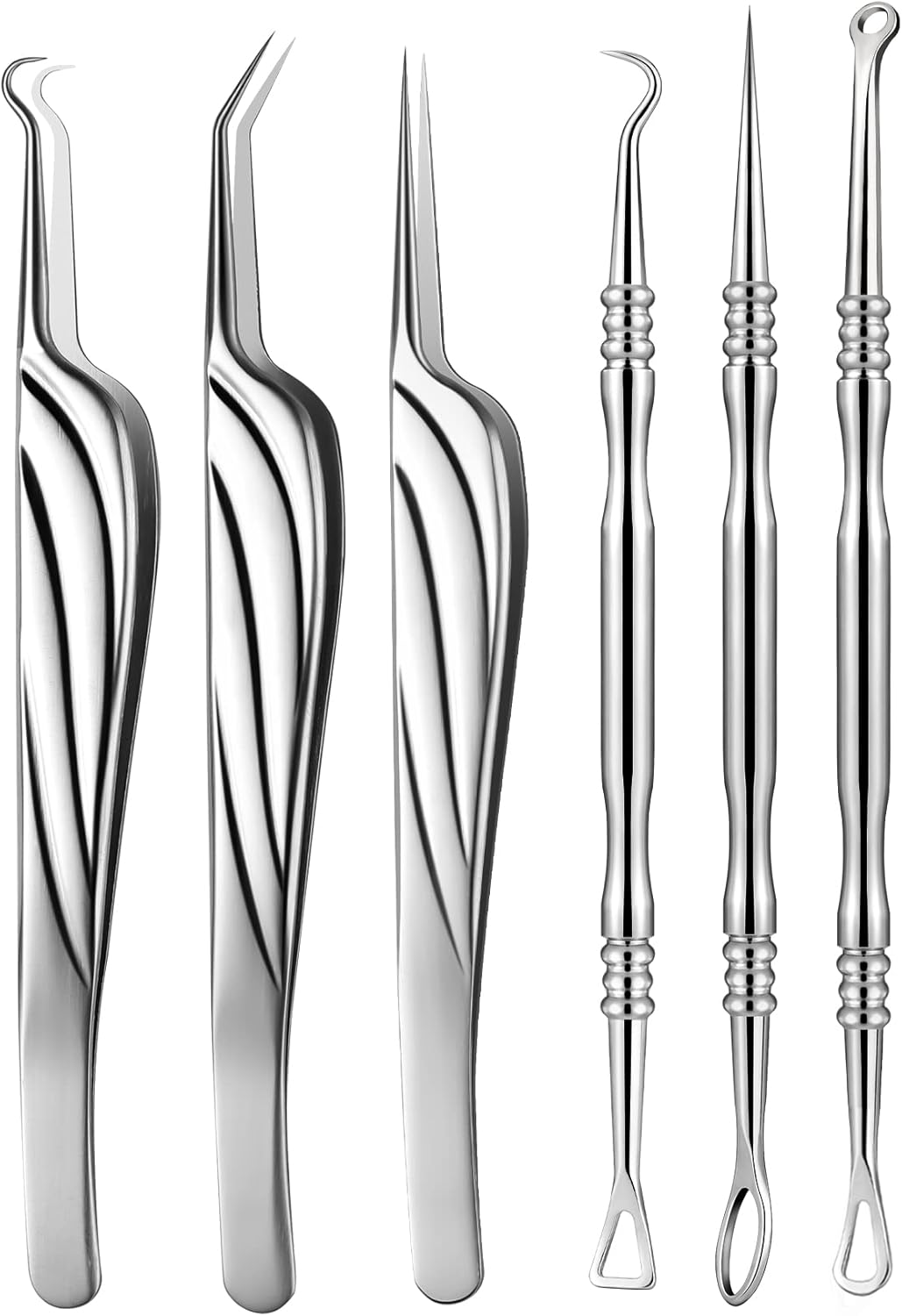 FVION Blackhead and Acne Extractor Kit, Professional Pimple Popper Tool Kit, Acne Tweezers and Blackhead Remover Tools for Face, 6 PCS Surgical Extractor Pimple Popping Tools-0