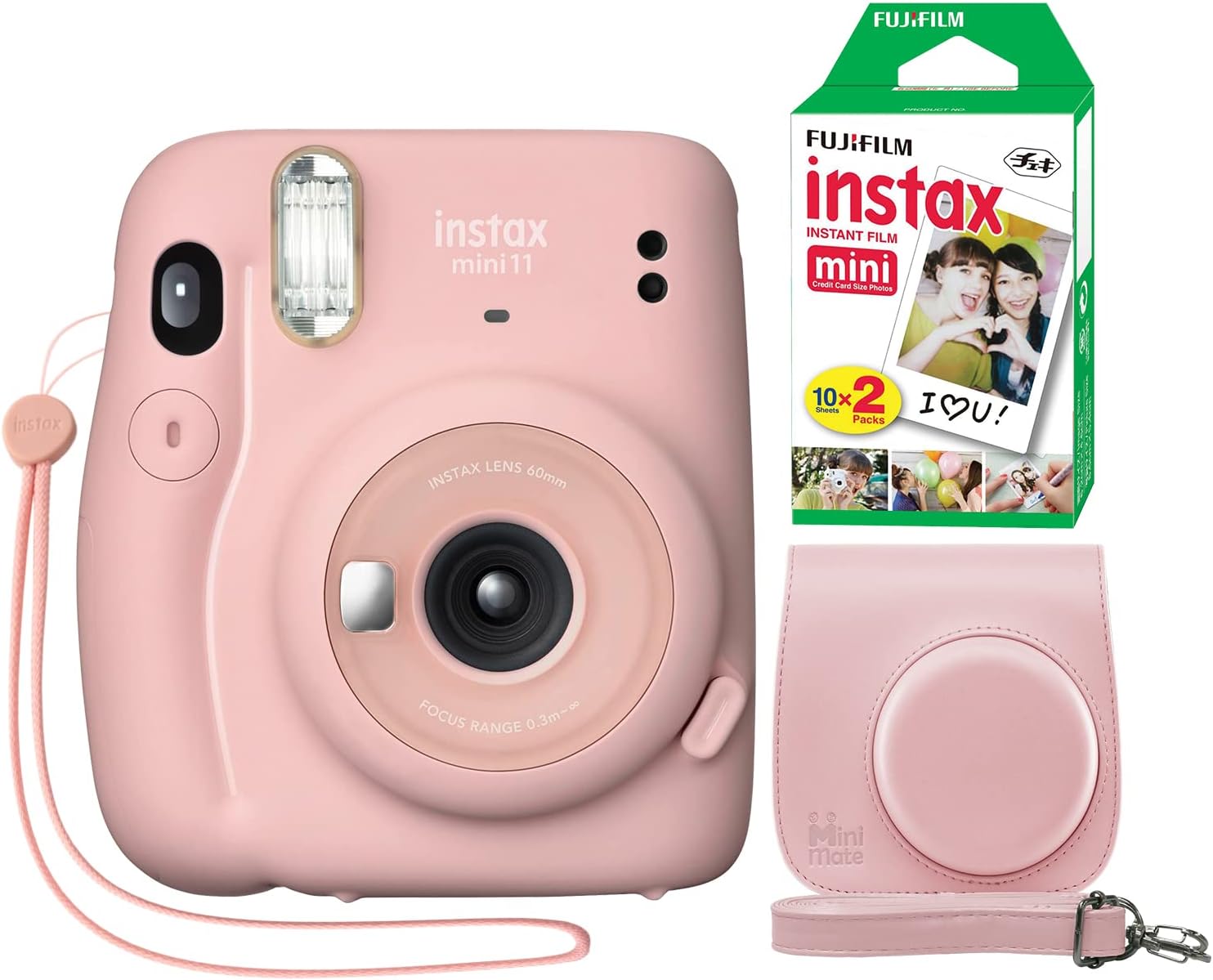 Fujifilm Instax Mini 11 Instant Camera Blush Pink + Minimate Custom Case + Fuji Instax Film 20 Sheets Twin Pack-0