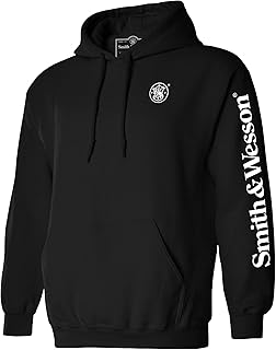 Smith & Wesson Officially Licensed Men's Hooded Sweatshirt, Long Sleeve Pullover Graphic Hoodie with Arm and Chest Logo