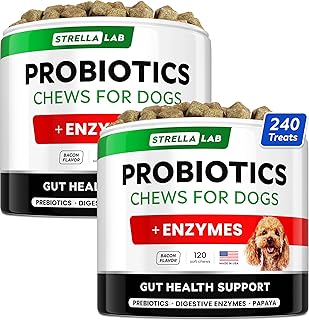 StrellaLab Dog Probiotics Treats for Picky Eaters - Digestive Enzymes + Prebiotics - Chewable Fiber Supplement - Allergy, Diarrhea, Gas, Constipation, Upset Stomach Relief - Improve Digestion&Immunity