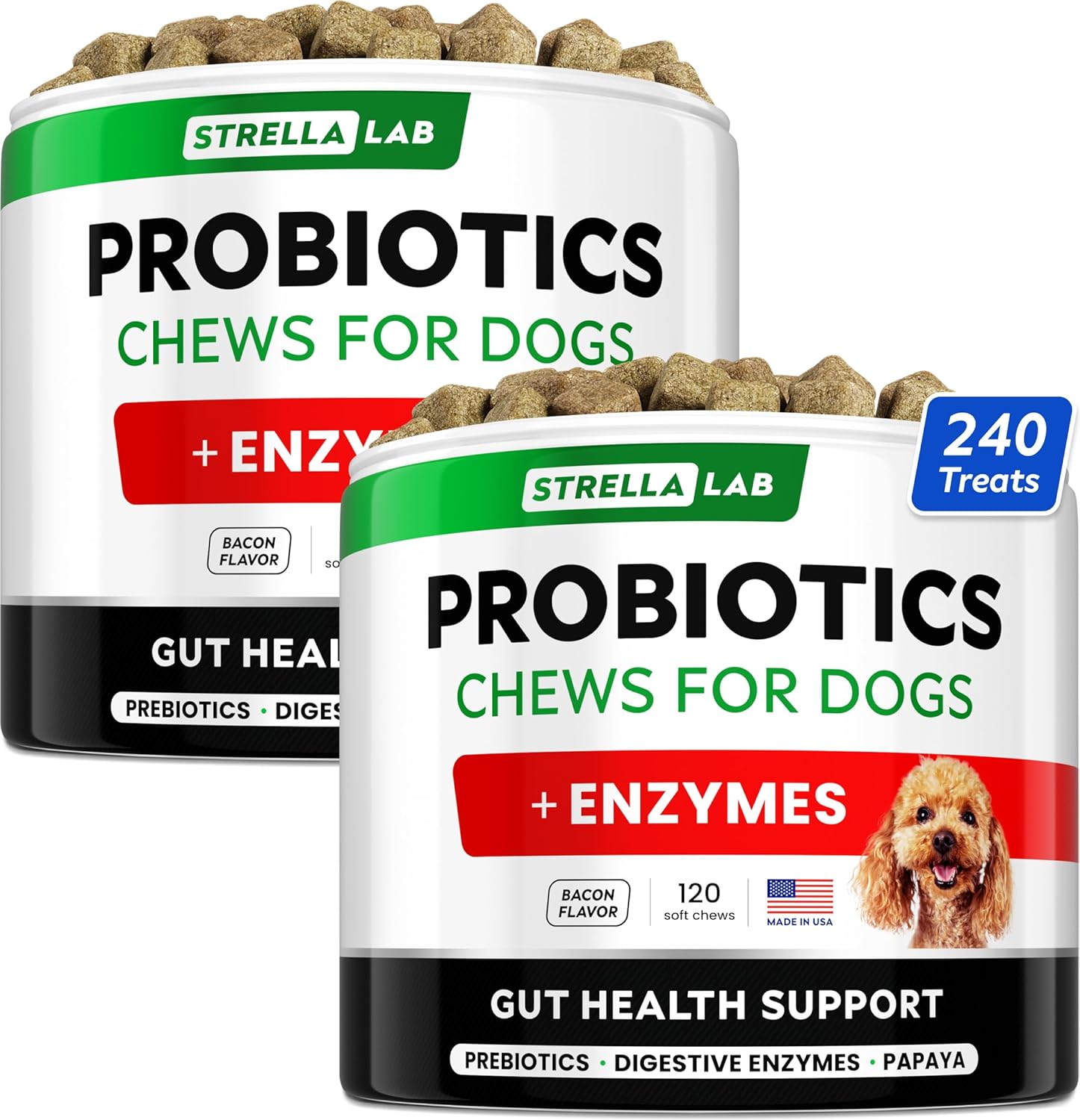 StrellaLab Dog Probiotics Treats for Picky Eaters - Digestive Enzymes + Prebiotics - Chewable Fiber Supplement - Allergy, Diarrhea, Gas, Constipation, Upset Stomach Relief - Improve Digestion&Immunity-0