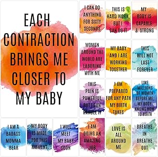 16 Birth Affirmation Cards - 4 x 6-inch Watercolor Affirmation Cards for Women - Premium Positive Hypnobirthing Cards for Laboring Mother Deck for Pregnant Moms, Baby Shower Gifts and Labor