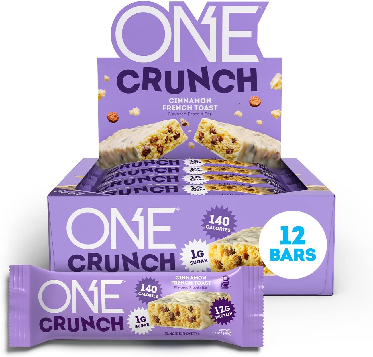 ONE Crunch Protein Bars, Cinnamon French Toast, Gluten Free Protein Bars with 12g Protein and 1g Sugar, Pantry Staples, 2.12 oz (12 Count)-0