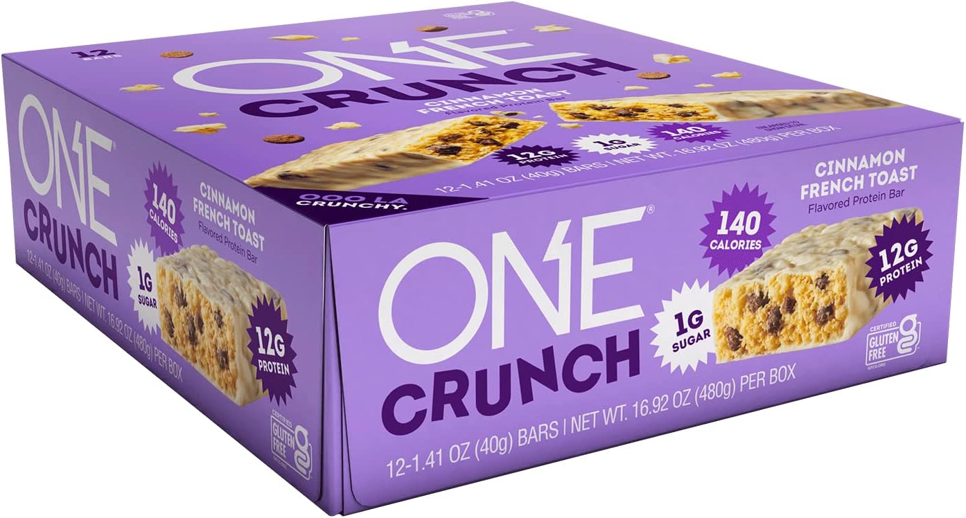 ONE Crunch Protein Bars, Cinnamon French Toast, Gluten Free Protein Bars with 12g Protein and 1g Sugar, Pantry Staples, 2.12 oz (12 Count)-1