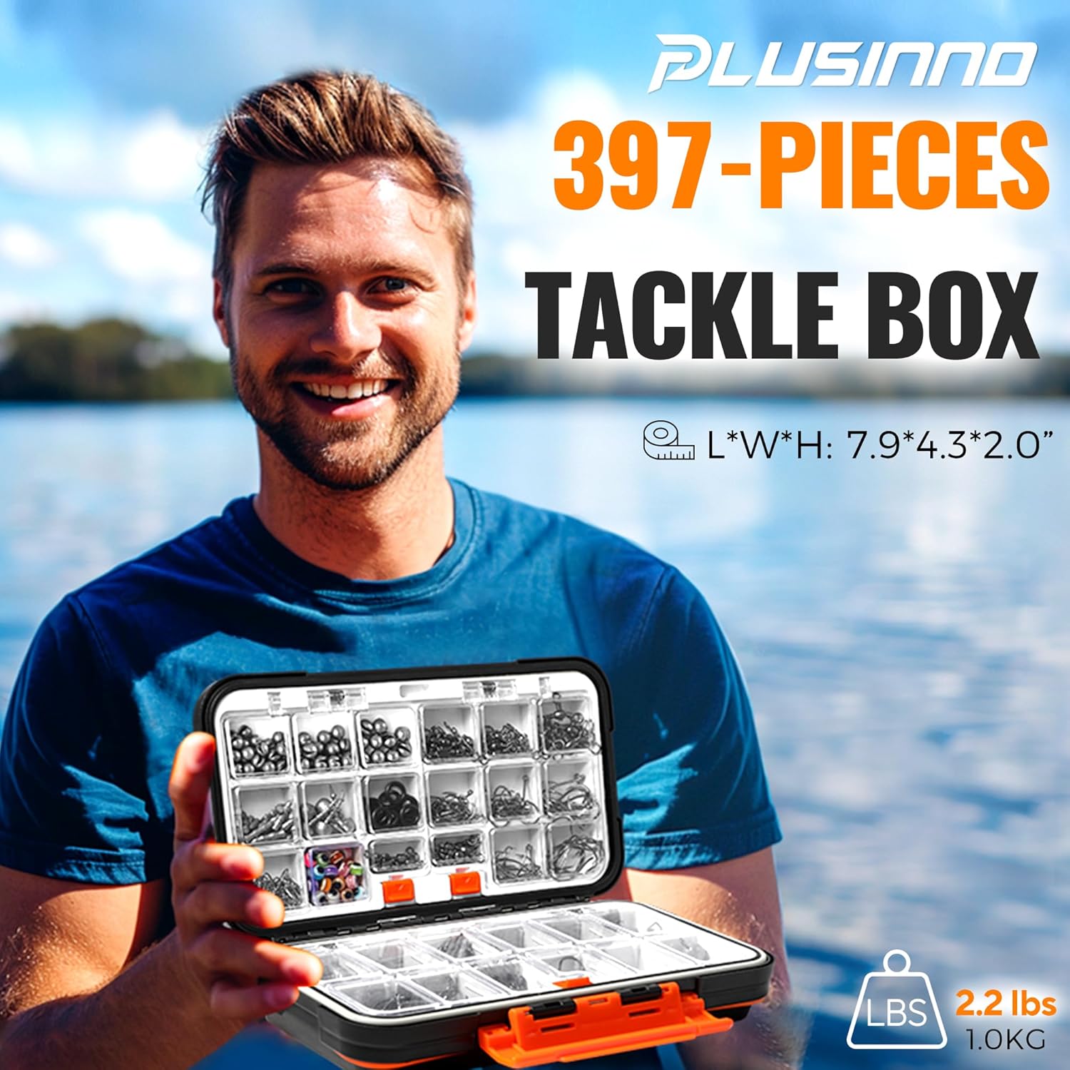 PLUSINNO 264/397pcs Fishing Accessories Kit, Organized Fishing Tackle Box with Tackle Included, Fishing Hooks, Fishing Weights Sinkers, Swivels, Beads, Fishing Gear Set Equipment for Bass Trout-1