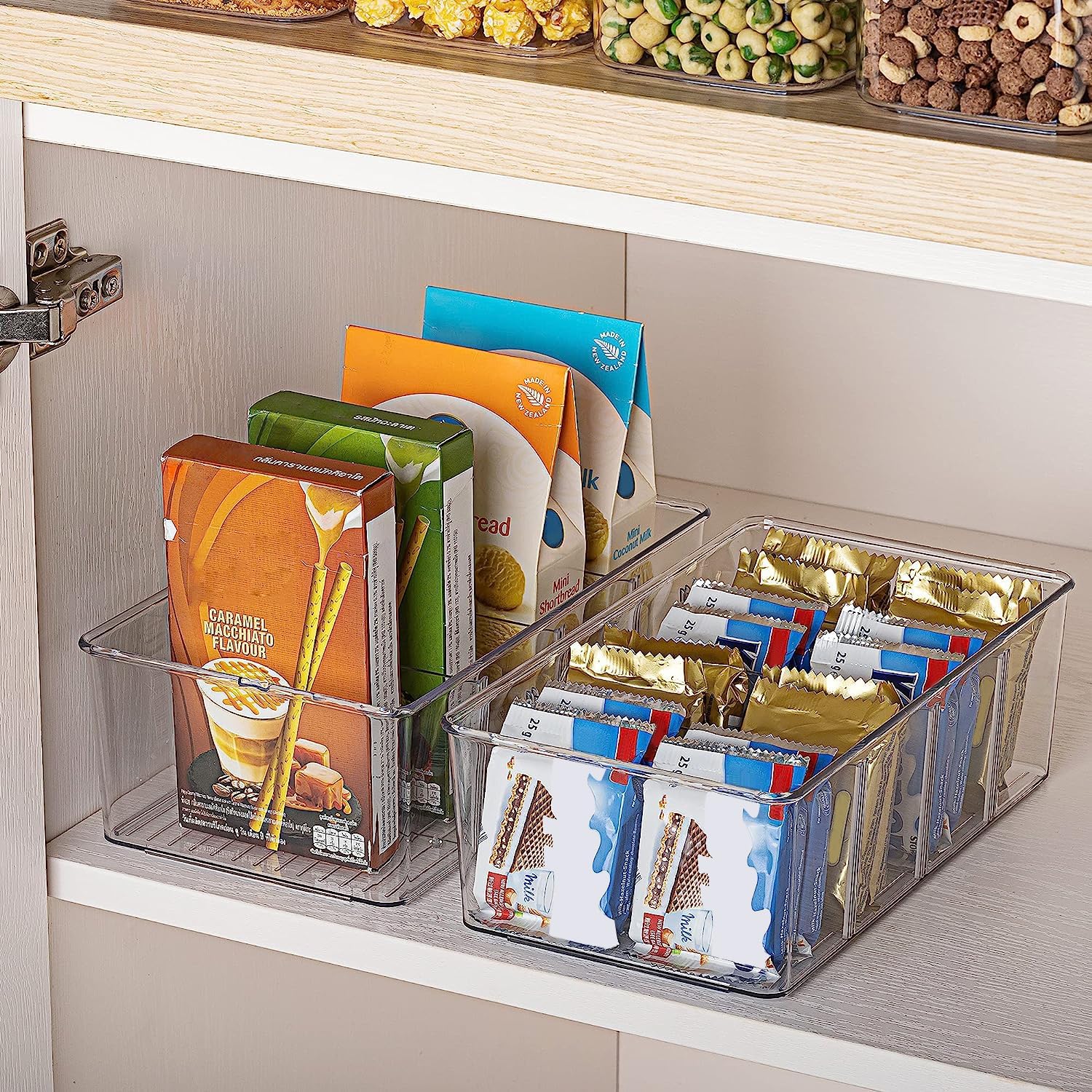 Vtopmart 8 Pack Food Storage Organizer Bins, Clear Plastic Bins for Pantry, Kitchen, Fridge, Cabinet Organization and Storage, 4 Compartment Holder for Packets, Snacks, Pouches, Spice Packets-6