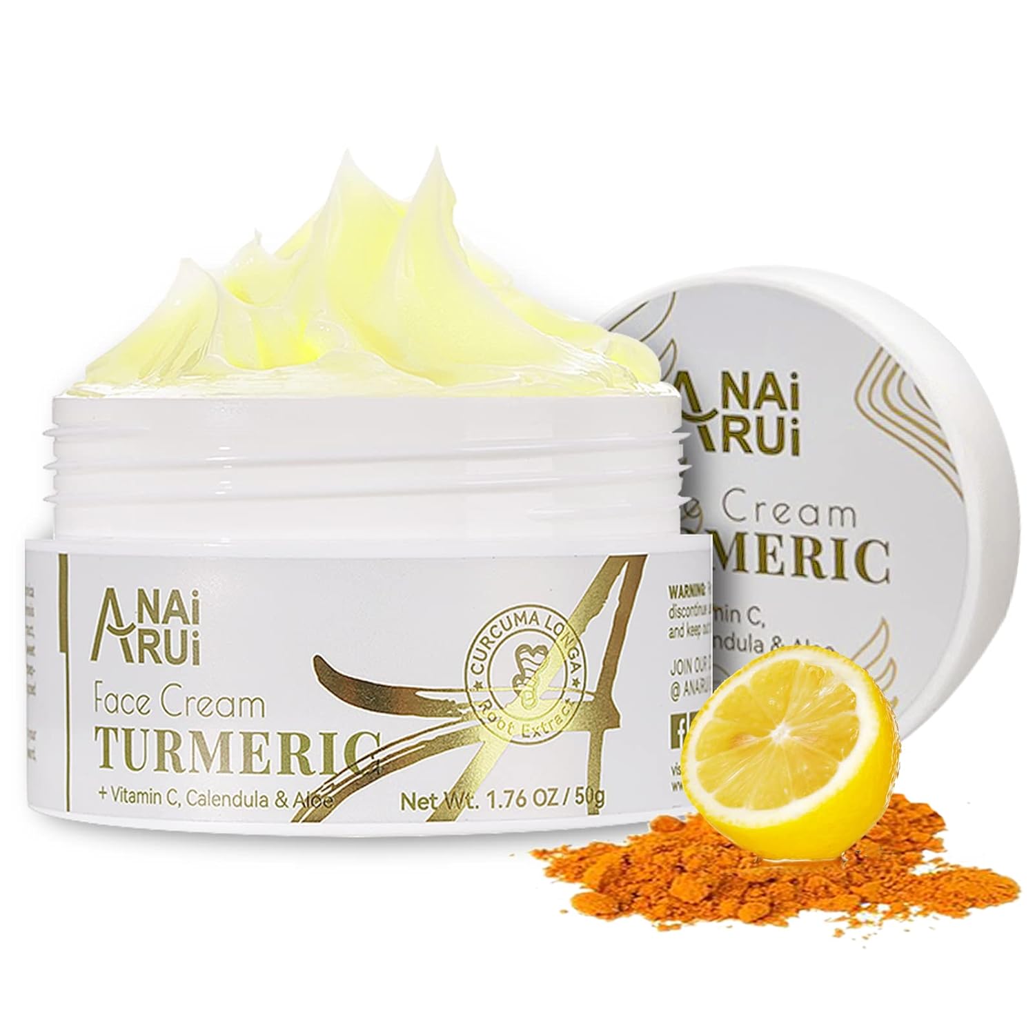 ANAI RUI Facial Moisturuzier, Turmeric Face Cream with Vitamin C for Hydrating, Firming, Tightening Skin, Turmeric Vitamin C Cream for Dark Spots, Dry Skin, 1.76 OZ-0