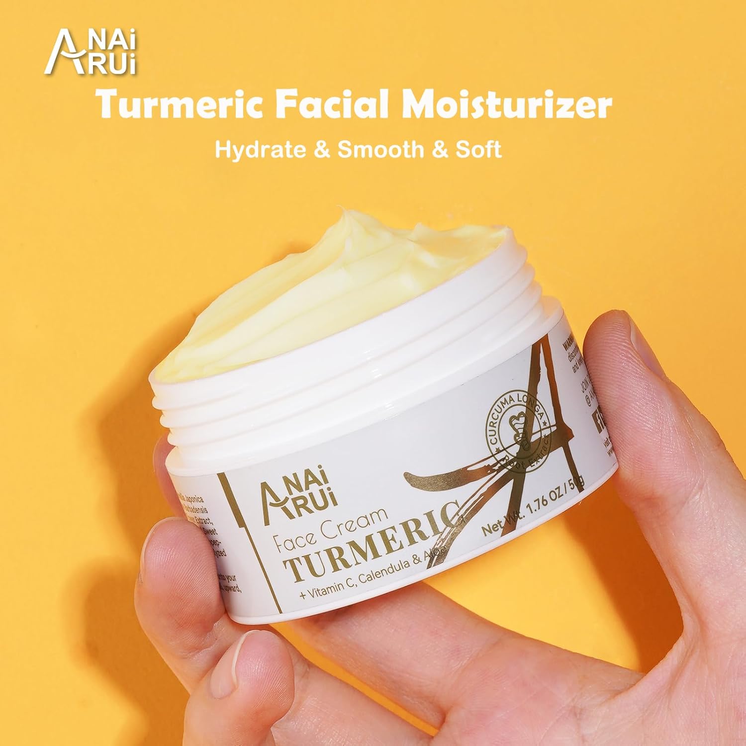 ANAI RUI Facial Moisturuzier, Turmeric Face Cream with Vitamin C for Hydrating, Firming, Tightening Skin, Turmeric Vitamin C Cream for Dark Spots, Dry Skin, 1.76 OZ-1