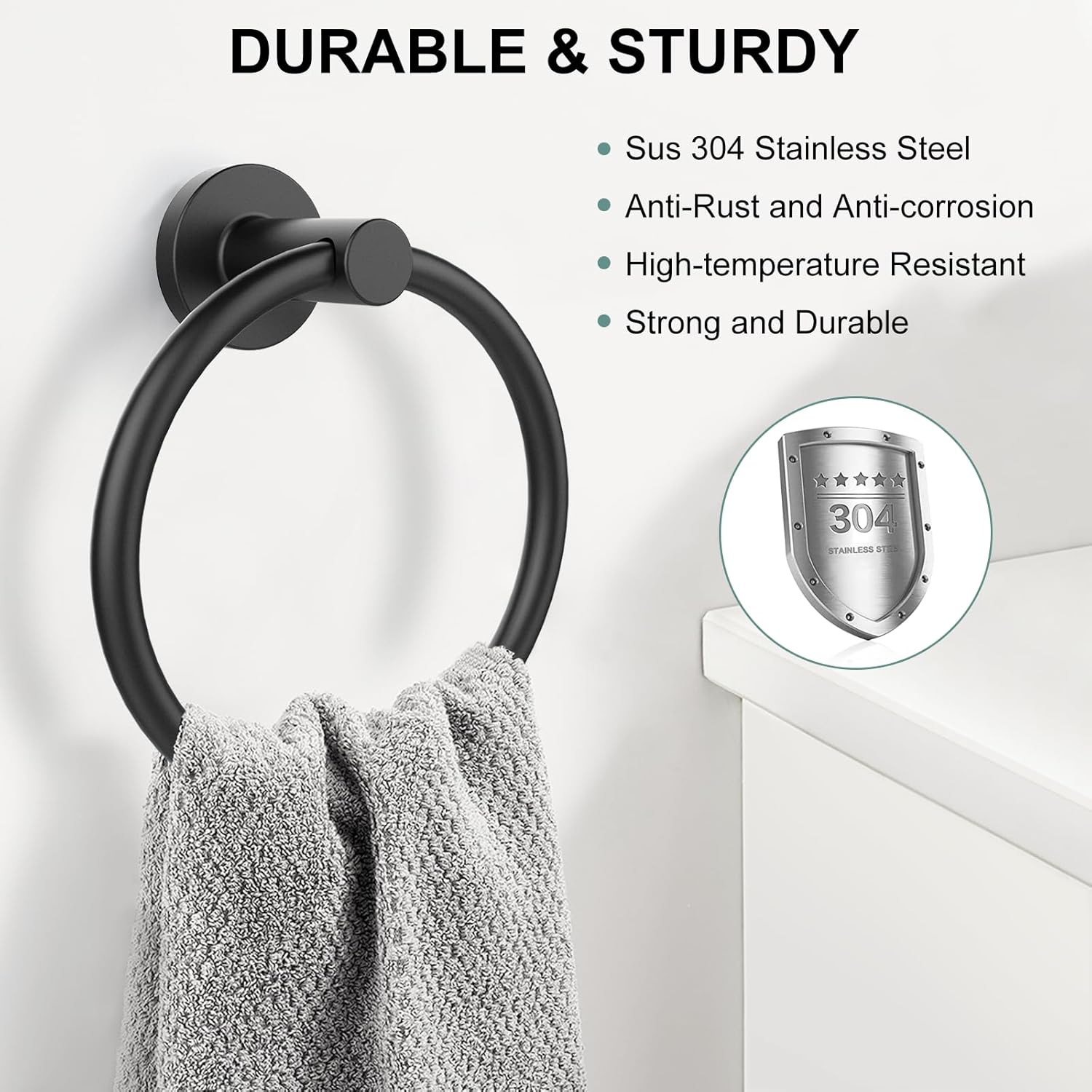 SetSail Towel Holder for Bathroom Wall Matte Black Towel Ring 304 Stainless Steel Hand Towel Holder Heavy Duty Towel Hanger for Bath, Kitchen-1