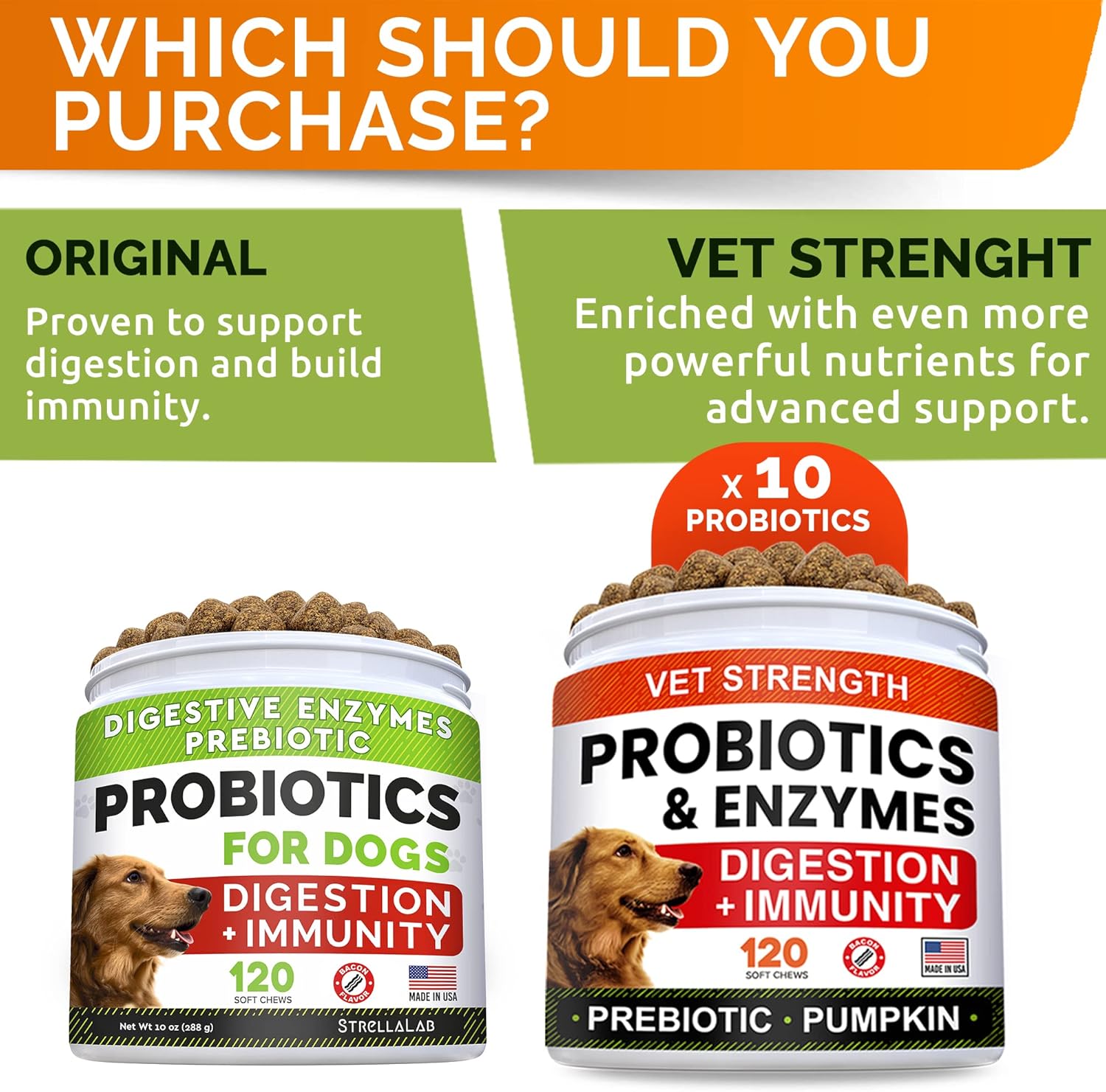 STRELLALAB Vet Strength Dog Probiotics Treats - 1 Billion CFU + Digestive Enzymes + Prebiotics - Chewable Fiber Supplement w/Pumpkin - Allergy, Diarrhea, Gas, Constipation, Upset Stomach Relief-3