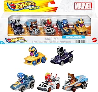 Hot Wheels Marvel RacerVerse 5-Pack of Die-Cast 1:64 Scale Toy Cars with Character Drivers, Use On or Off Hot Wheels Track