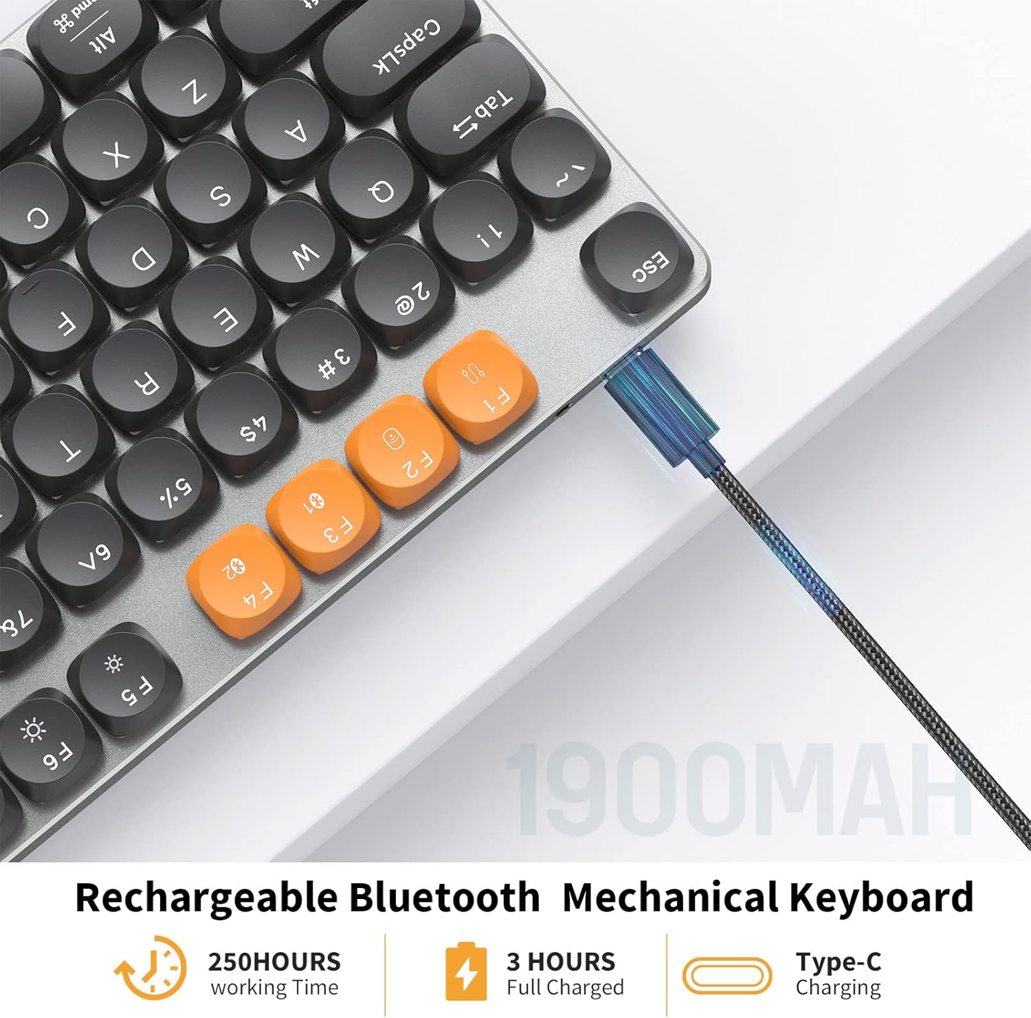 ProtoArc Bluetooth Mechanical Keyboard for Office, MECH K300 Wireless Tactile Quiet Comfortable Keyboard with Backlit Keys, 2.4G/USB-C/Bluetooth, Rechargeable, Programmable for Mac/Windows/Android-1