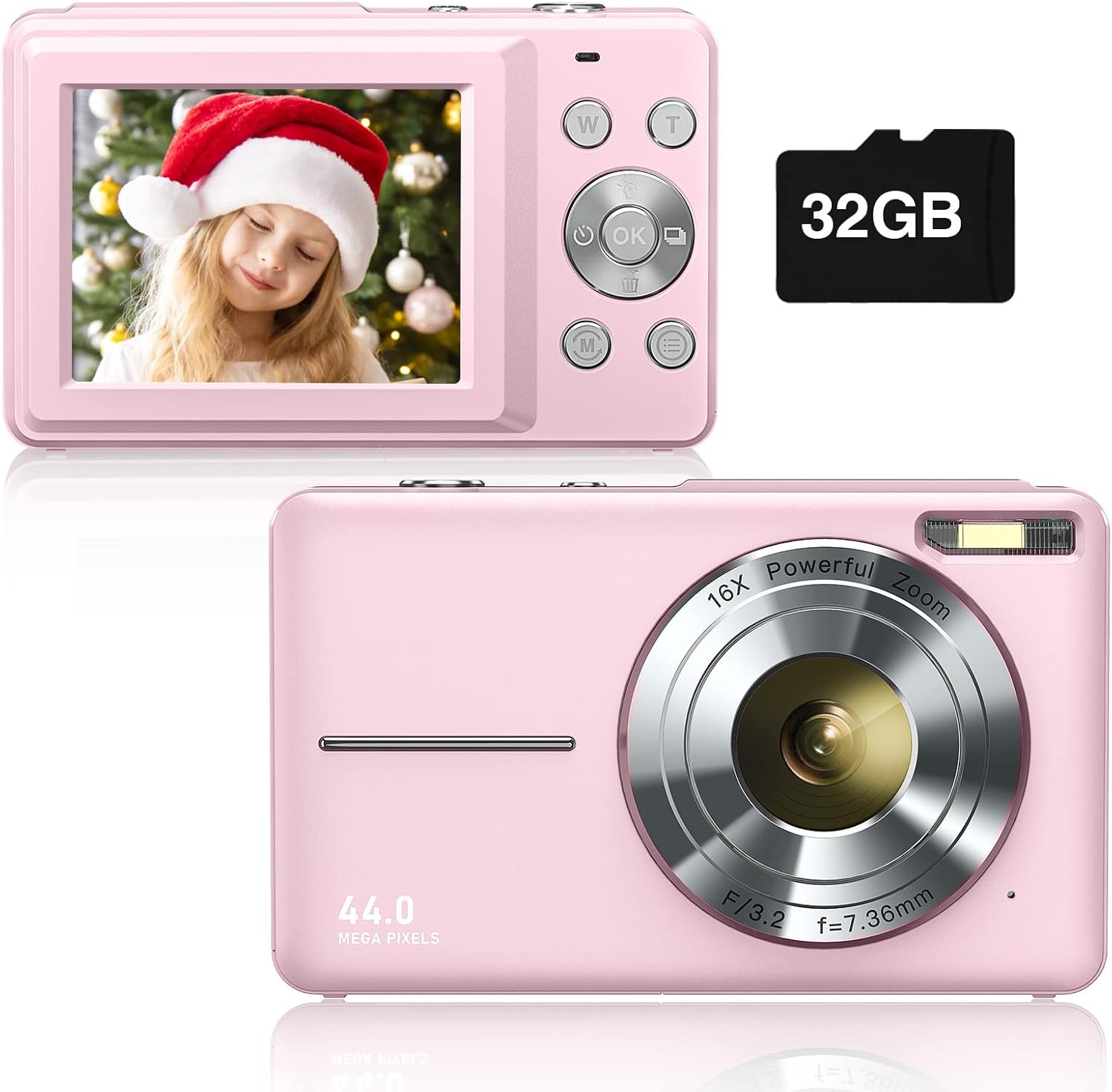 Digital Camera 1080P 44MP Kids Camera Digital Point and Shoot Camera with 32GB Memory Card,16X Zoom Vlogging Camera for Children Boys Girls Students, Pink-0