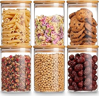 Glass Storage Jars with Bamboo Lid, 27 OZ Airtight Food Storage Jar with Labels, Clear Kitchen Canisters for Candy, Cookie, Rice, Coffee Beans, Snacks, Spices