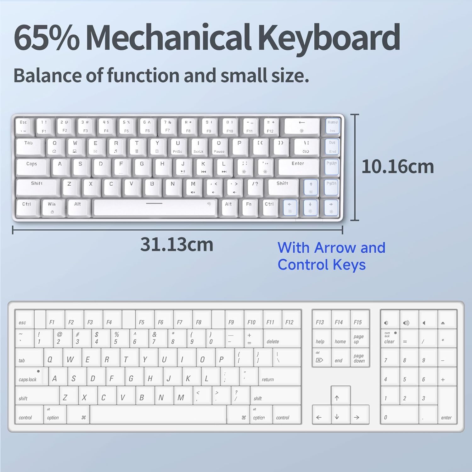 TMKB Gaming Keyboard 60 Percent, LED Backlit Ultra-Compact 68 Keys Mechanical Keyboard with Separate Arrow/Control Keys, T68SE,Blue Switch-1