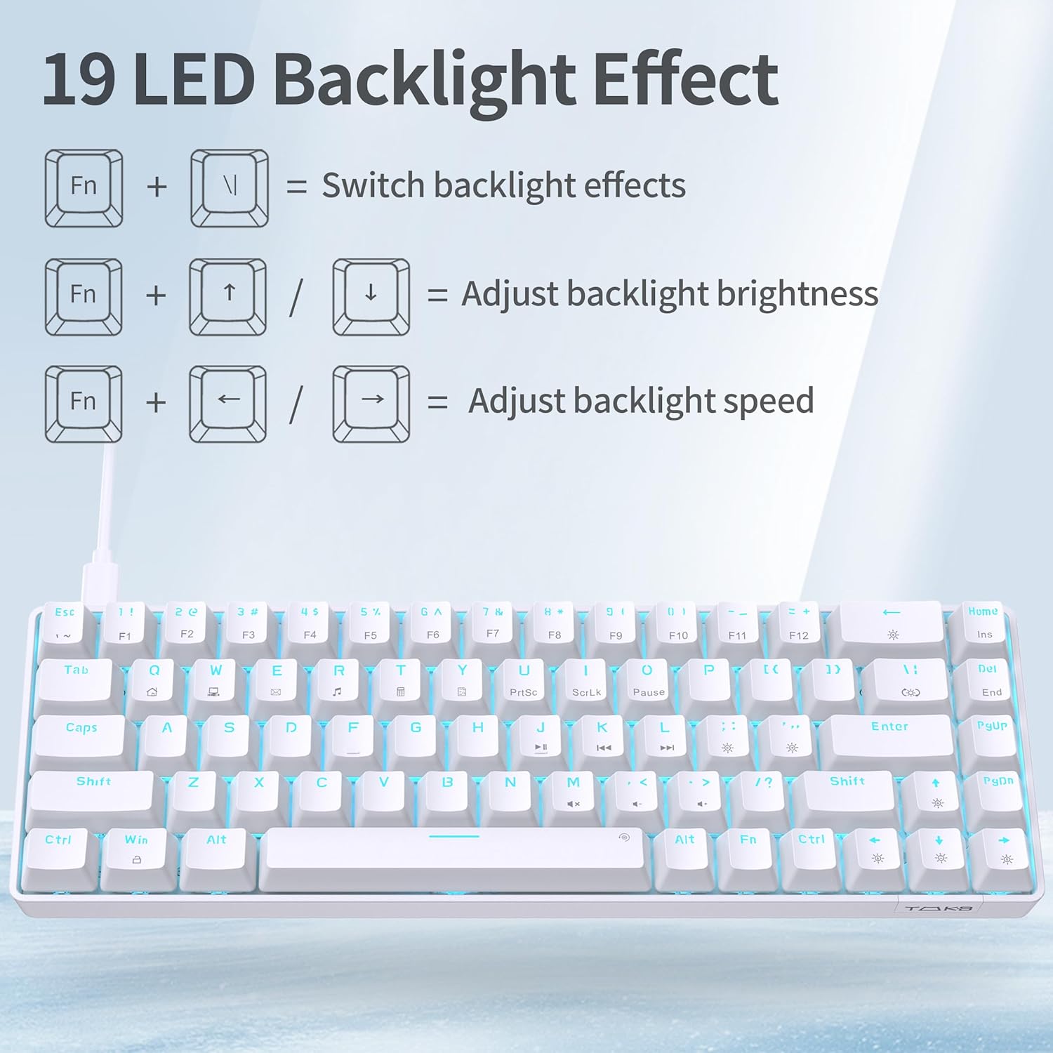 TMKB Gaming Keyboard 60 Percent, LED Backlit Ultra-Compact 68 Keys Mechanical Keyboard with Separate Arrow/Control Keys, T68SE,Blue Switch-4