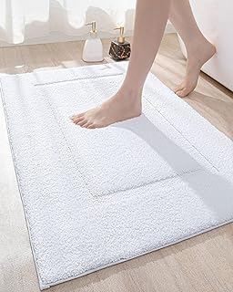 DEXI Bathroom Rug Mat, Ultra Absorbent Soft Bath Rug, Washable Non-Slip Bath Mat for Bathroom Floor, Tub, Shower Room, 24"x16", White