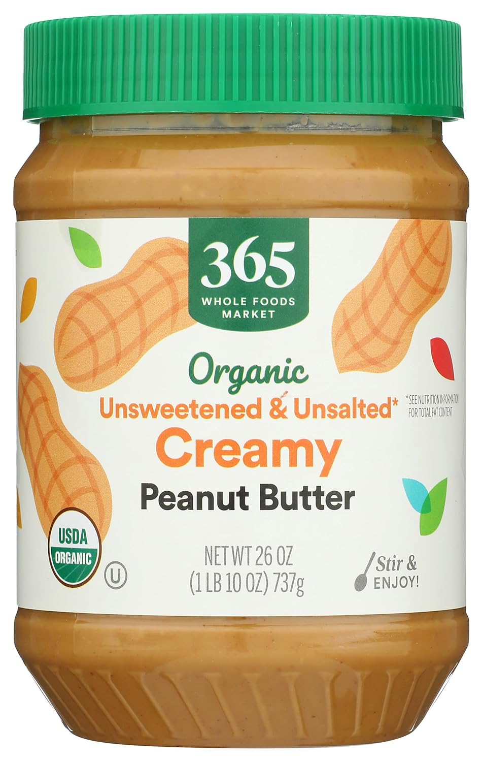 365 By Whole Foods Market, Peanut Butter Creamy Unsweetened No Salt Organic, 26 Ounce-0